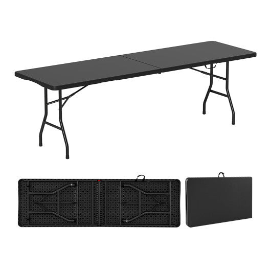 8 ft Portable Folding Table 350 LBS Fold-in-Half Table with HDPE Tabletop-White W2B