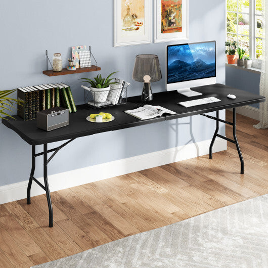 8 ft Portable Folding Table 350 LBS Fold-in-Half Table with HDPE Tabletop-White W2B