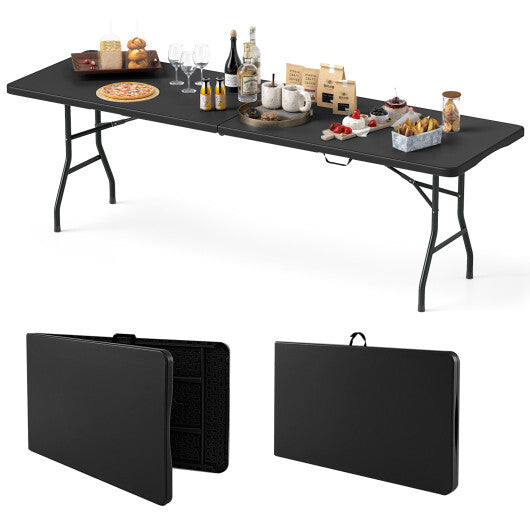 8 ft Portable Folding Table 350 LBS Fold-in-Half Table with HDPE Tabletop-White W2B