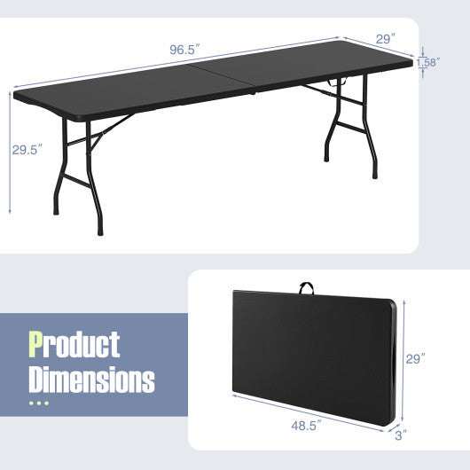8 ft Portable Folding Table 350 LBS Fold-in-Half Table with HDPE Tabletop-White W2B