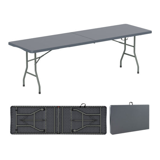 8 ft Portable Folding Table 350 LBS Fold-in-Half Table with HDPE Tabletop-White W2B