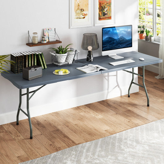 8 ft Portable Folding Table 350 LBS Fold-in-Half Table with HDPE Tabletop-White W2B