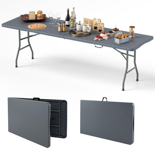 8 ft Portable Folding Table 350 LBS Fold-in-Half Table with HDPE Tabletop-White W2B