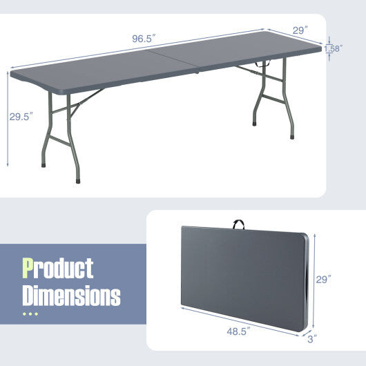 8 ft Portable Folding Table 350 LBS Fold-in-Half Table with HDPE Tabletop-White W2B