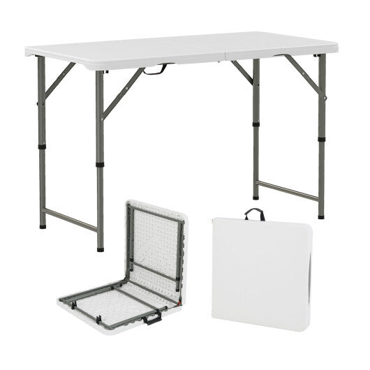4 Feet Portable Camping Table with HDPE Tabletop and Metal Legs-White W2B