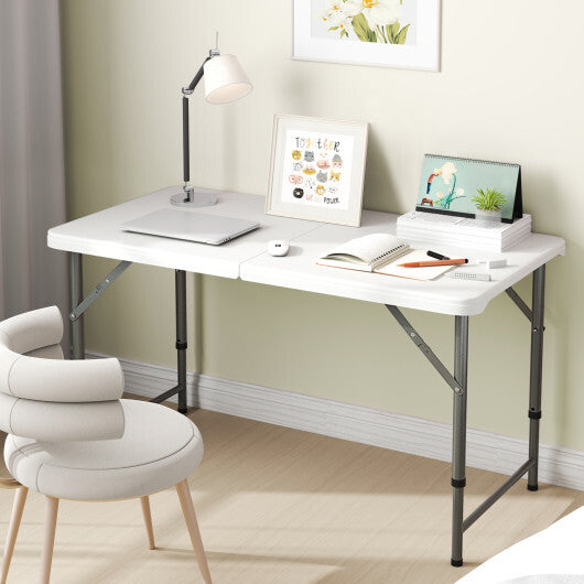 4 Feet Portable Camping Table with HDPE Tabletop and Metal Legs-White W2B