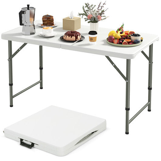 4 Feet Portable Camping Table with HDPE Tabletop and Metal Legs-White W2B