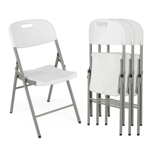 4 Pack Folding Stackable Chairs with Metal Frame and Carrying Handle-White
