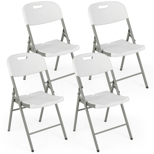 4 Pack Folding Stackable Chairs with Metal Frame and Carrying Handle-White