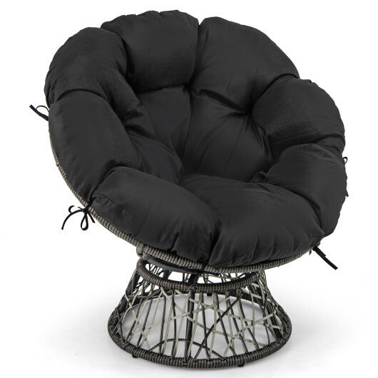 PE Wicker Papasan Chair with Thick and Removable Cushion-Black W2B