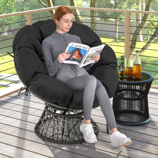 PE Wicker Papasan Chair with Thick and Removable Cushion-Black W2B