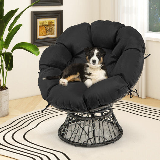 PE Wicker Papasan Chair with Thick and Removable Cushion-Black W2B