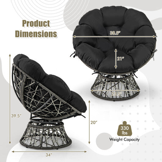PE Wicker Papasan Chair with Thick and Removable Cushion-Black W2B