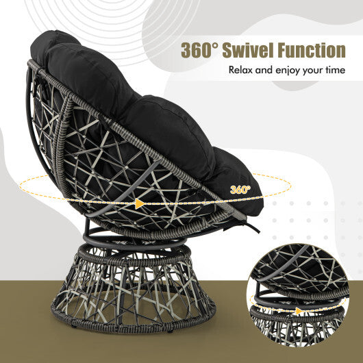 PE Wicker Papasan Chair with Thick and Removable Cushion-Black W2B