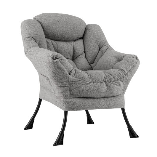 Sherpa UpholsteredAccent Chairwith Cozy Head Pillow-Gray W2B
