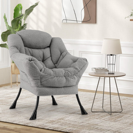 Sherpa UpholsteredAccent Chairwith Cozy Head Pillow-Gray W2B
