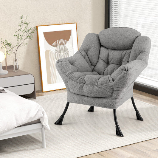 Sherpa UpholsteredAccent Chairwith Cozy Head Pillow-Gray W2B