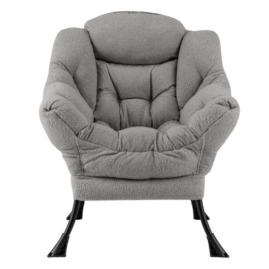Sherpa UpholsteredAccent Chairwith Cozy Head Pillow-Gray W2B