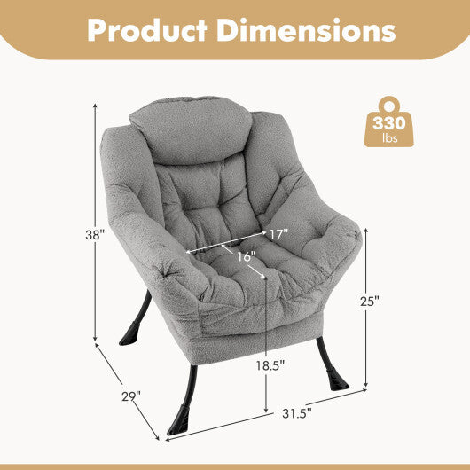 Sherpa UpholsteredAccent Chairwith Cozy Head Pillow-Gray W2B