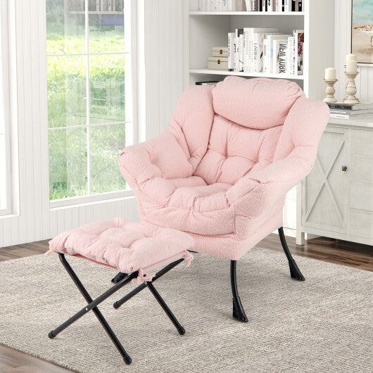 Modern Accent Chair with Folding Footrest and Head Pillow-Beige