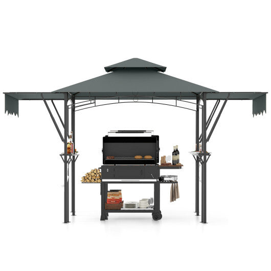 13 x 5 Feet Grill Gazebo with Dual Side Awnings and 2 Shelves Adjustable Shadow-Coffee