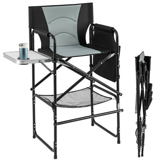 46 Inches Tall Directors Chair with Foldable Side Table and Footrest-Gray W2B
