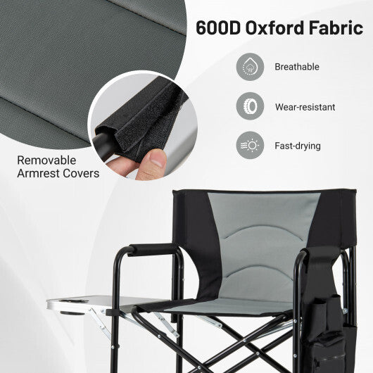 46 Inches Tall Directors Chair with Foldable Side Table and Footrest-Gray W2B