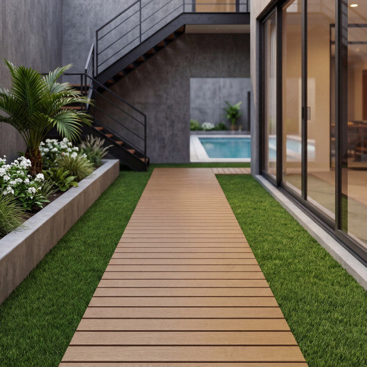 8 Feet Outdoor Pathway Straight Roll-Out Patio Boardwalk-Brown W2B