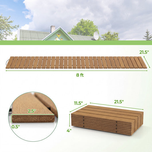 8 Feet Outdoor Pathway Straight Roll-Out Patio Boardwalk-Brown W2B