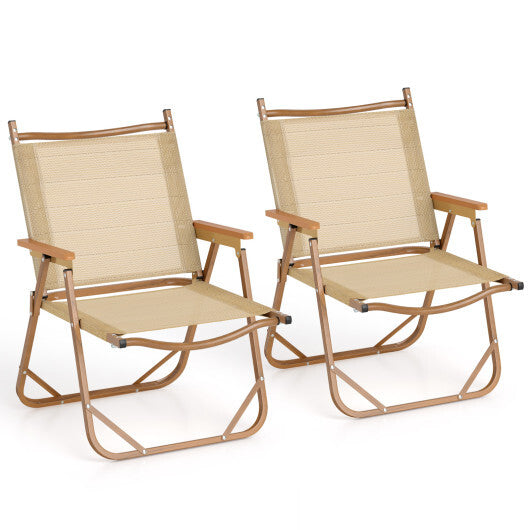 Folding Camp Chairs Set of 2 Lightweight Beach Chairs-Beige