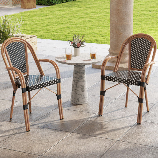 Hand-Woven PE Wicker Outdoor French Bistro Chairs Set of 2-Blue
