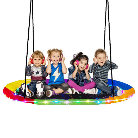 60 Inches Saucer Swing with LED Lights for Kids and Adults-Multicolor W2B