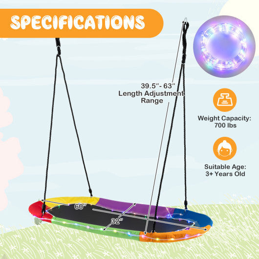 60 Inches Saucer Swing with LED Lights for Kids and Adults-Multicolor W2B