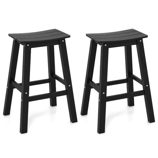 29 Inch HDPE Patio Bar Stool Set of 2 Armless Saddle Stools-Black W2B