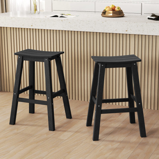 29 Inch HDPE Patio Bar Stool Set of 2 Armless Saddle Stools-Black W2B