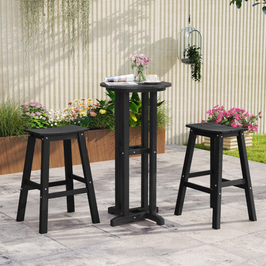 29 Inch HDPE Patio Bar Stool Set of 2 Armless Saddle Stools-Black W2B