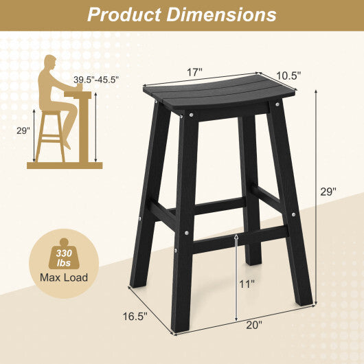 29 Inch HDPE Patio Bar Stool Set of 2 Armless Saddle Stools-Black W2B
