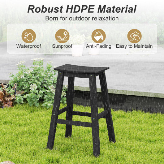 29 Inch HDPE Patio Bar Stool Set of 2 Armless Saddle Stools-Black W2B