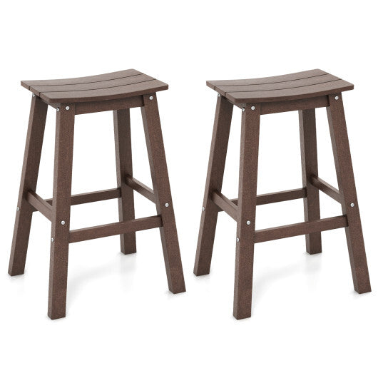 29 Inch HDPE Patio Bar Stool Set of 2 Armless Saddle Stools-Black W2B