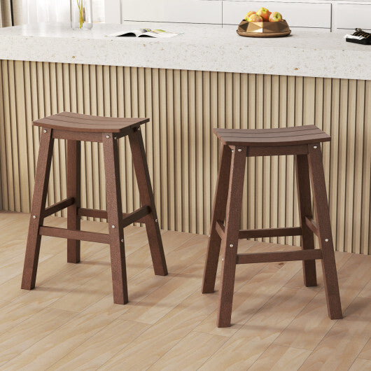 29 Inch HDPE Patio Bar Stool Set of 2 Armless Saddle Stools-Black W2B
