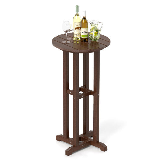 21.5 Inch Round Bar Table Patio HDPE Bar Height Dining Table with Slatted Tabletop-Brown