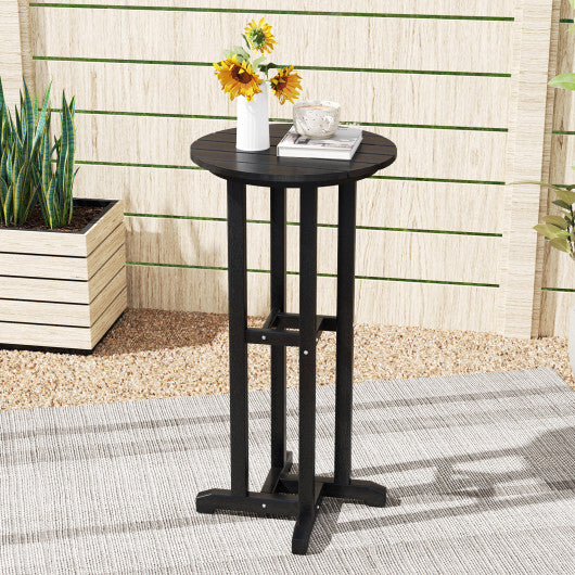 21.5 Inch Round Bar Table Patio HDPE Bar Height Dining Table with Slatted Tabletop-Brown