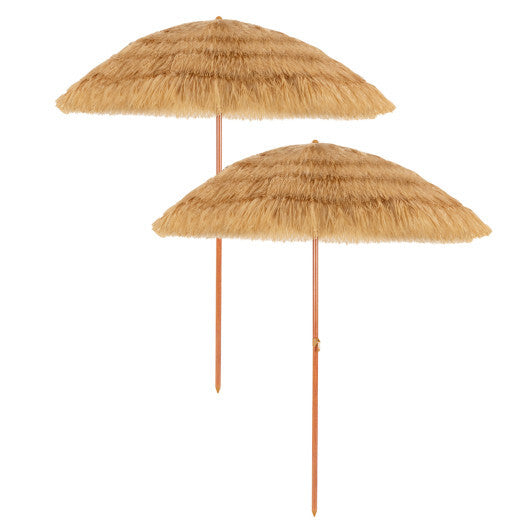 6.5 Feet Portable Thatched Tiki Beach Umbrella with Adjustable Tilt for Backyard W2B