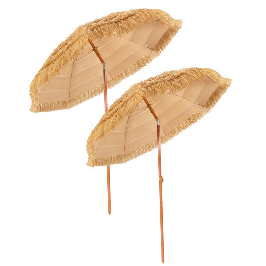 6.5 Feet Portable Thatched Tiki Beach Umbrella with Adjustable Tilt for Backyard W2B