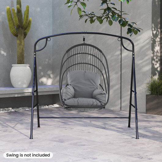 Outdoor Metal Swing Stand with 4 Support Bars and 2 Hanging Ways-Black W2B
