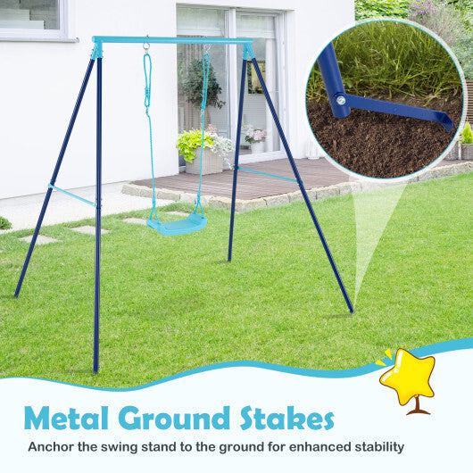 Outdoor Heavy Duty Metal Toddler Swing Set with Stand-Orange W2B