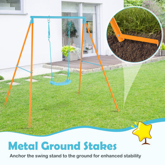 Outdoor Heavy Duty Metal Toddler Swing Set with Stand-Orange W2B