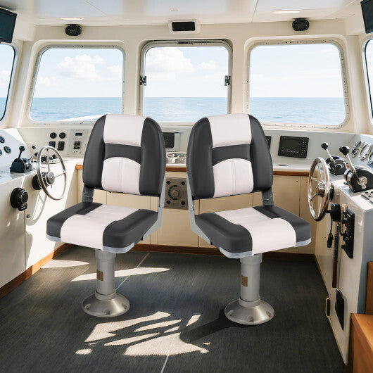 2-Pack Boat Seats with Thick Sponge Padding and Fixing Bolts-Gray W2B