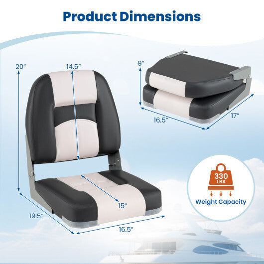 2-Pack Boat Seats with Thick Sponge Padding and Fixing Bolts-Gray W2B