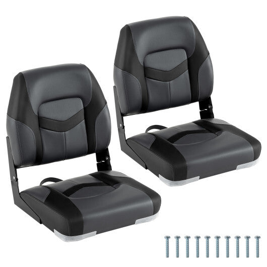 2-Pack Boat Seats with Fixing Bolts and Hinges-Black W2B